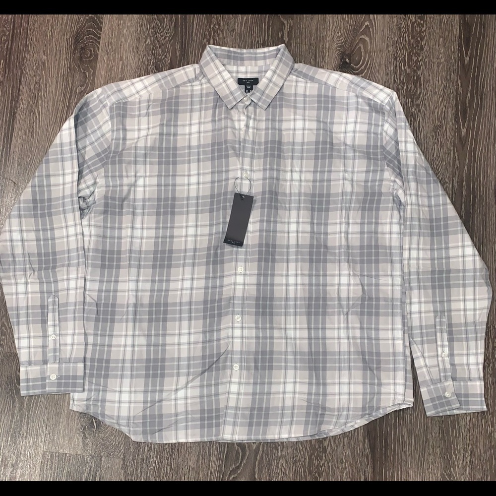 Grey and white plaid ASOS button up sz xl new